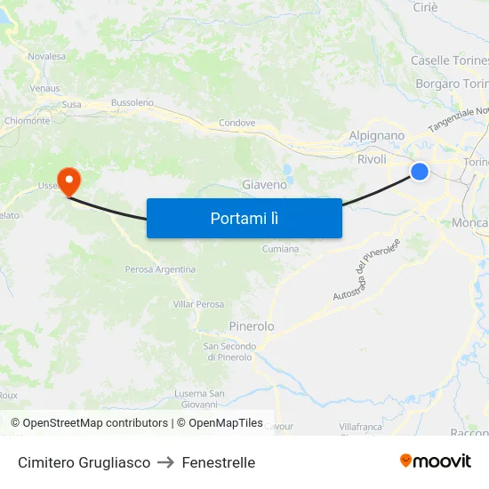 Cimitero Grugliasco to Fenestrelle map