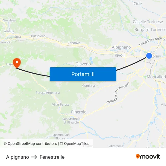 Alpignano to Fenestrelle map