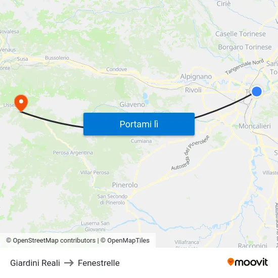 Giardini Reali to Fenestrelle map