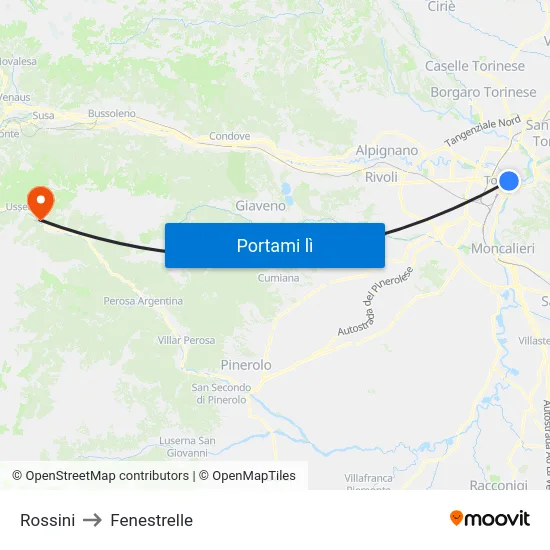Rossini to Fenestrelle map