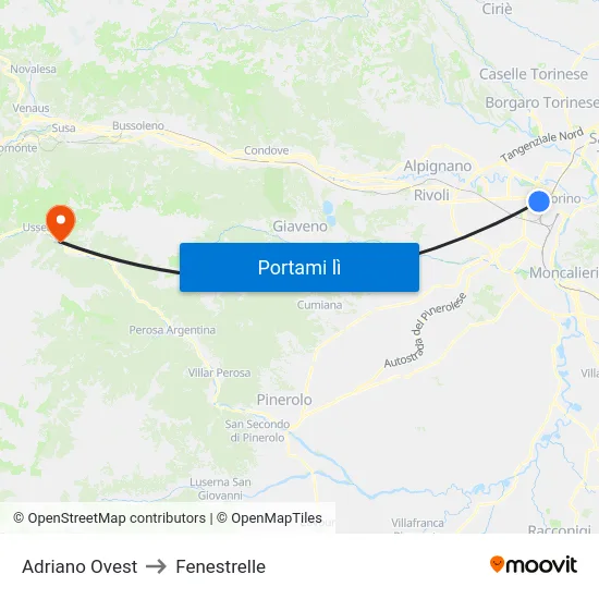 Adriano Ovest to Fenestrelle map