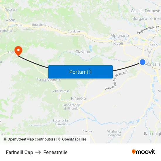 Farinelli Cap to Fenestrelle map