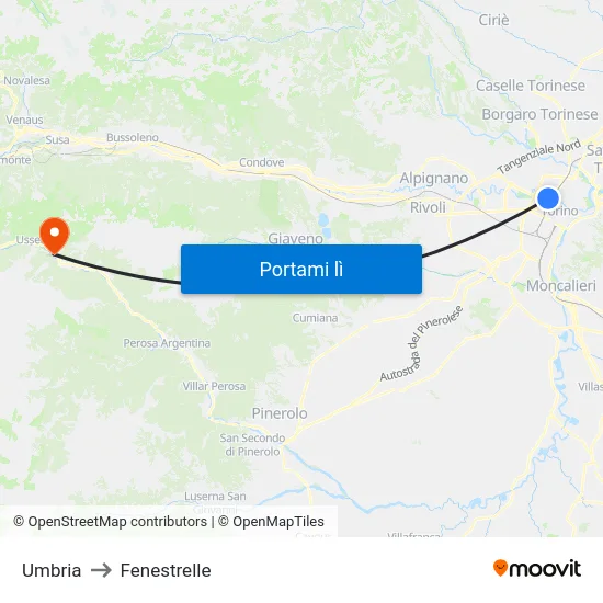 Umbria to Fenestrelle map