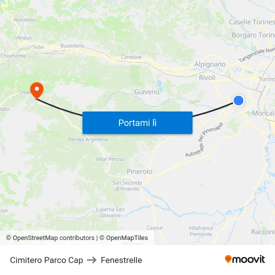 Cimitero Parco Cap to Fenestrelle map