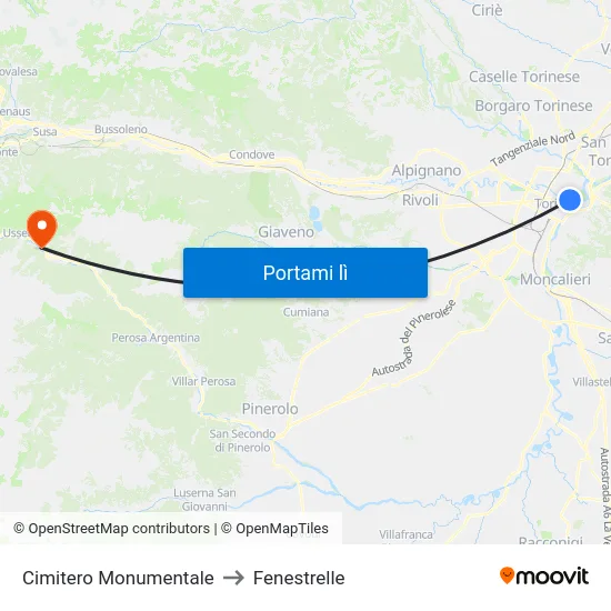 Cimitero Monumentale to Fenestrelle map