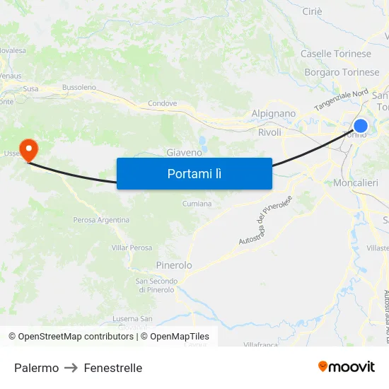 Palermo to Fenestrelle map