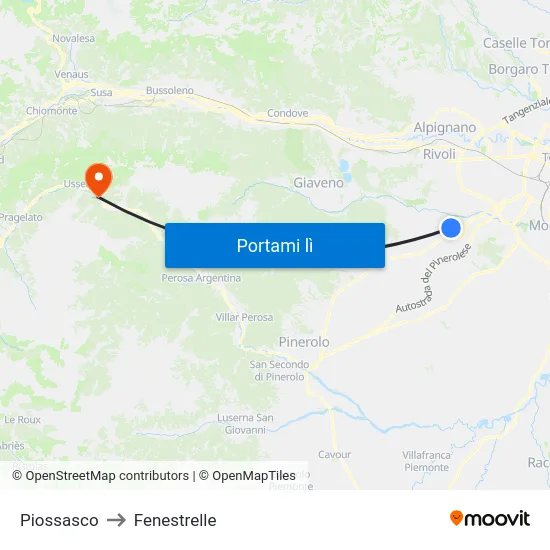 Piossasco to Fenestrelle map