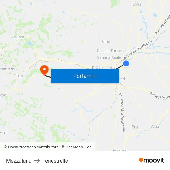 Mezzaluna to Fenestrelle map