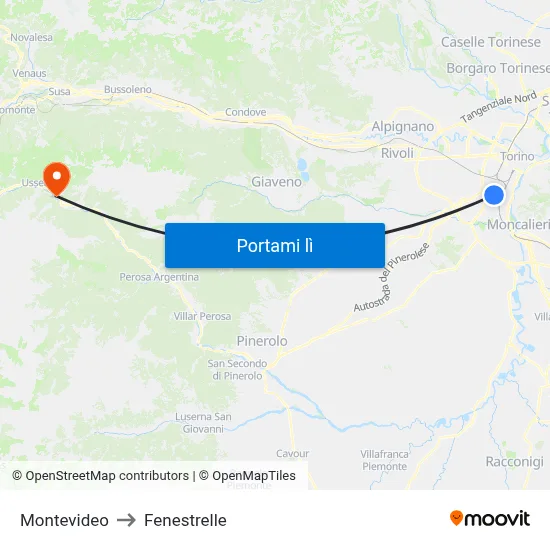 Montevideo to Fenestrelle map