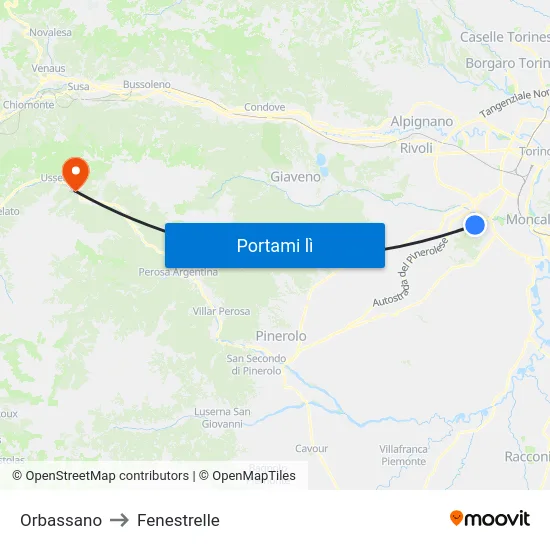 Orbassano to Fenestrelle map