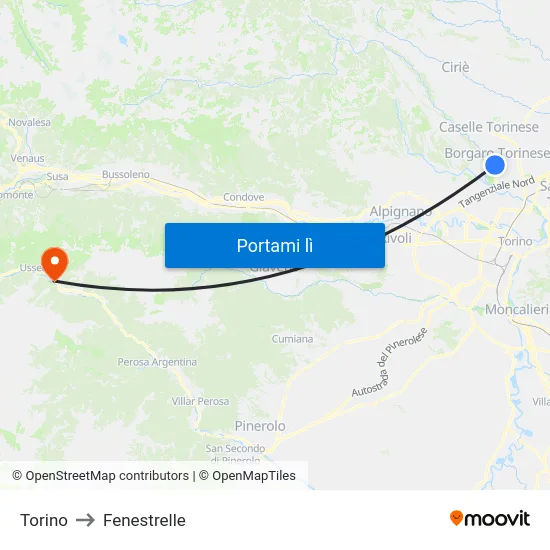 Torino to Fenestrelle map