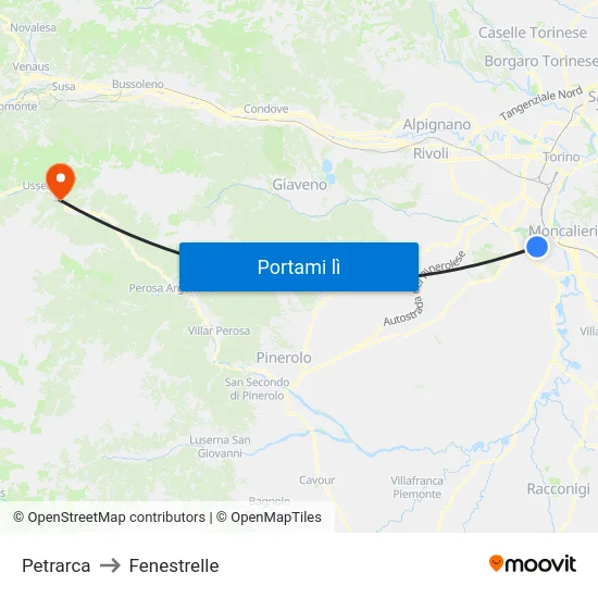 Petrarca to Fenestrelle map