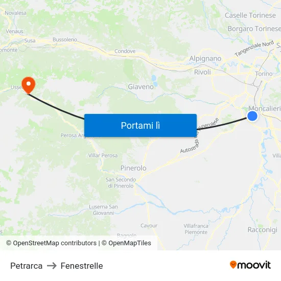 Petrarca to Fenestrelle map