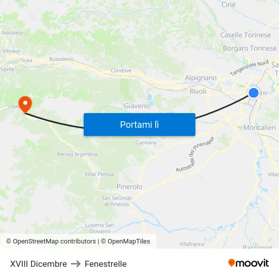 XVIII Dicembre to Fenestrelle map