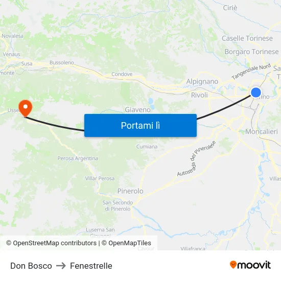 Don Bosco to Fenestrelle map