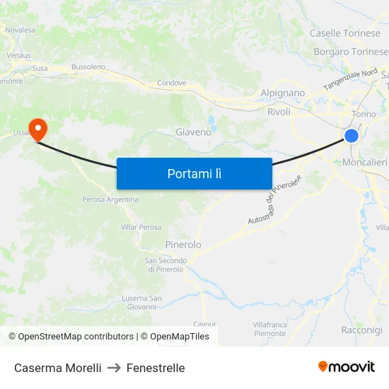 Caserma Morelli to Fenestrelle map