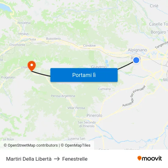 Martiri Della Libertà to Fenestrelle map