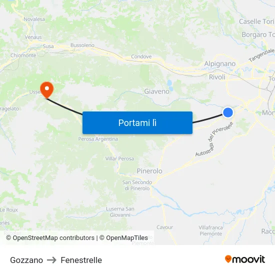 Gozzano to Fenestrelle map