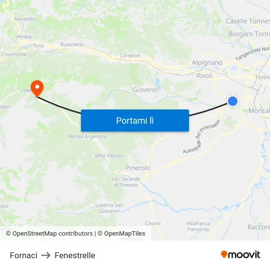 Fornaci to Fenestrelle map