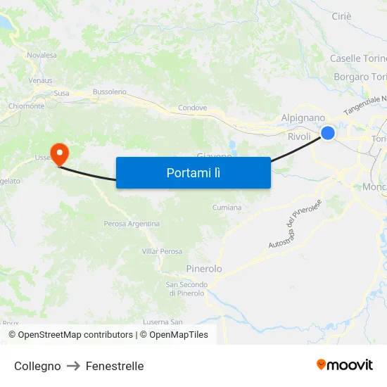 Collegno to Fenestrelle map