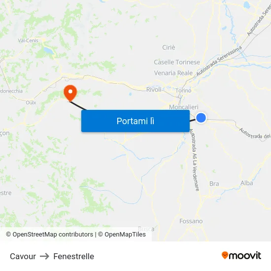 Cavour to Fenestrelle map