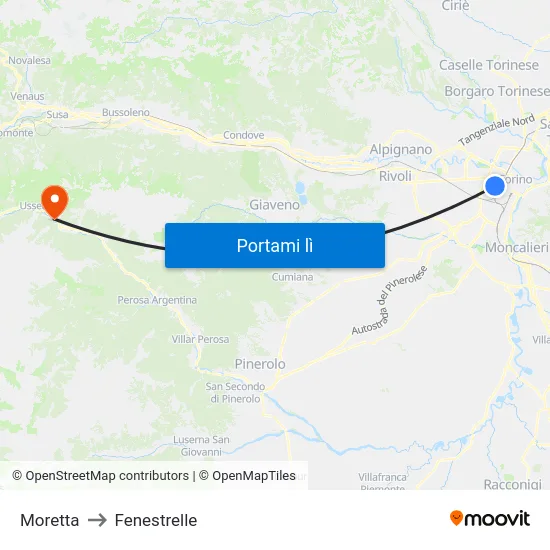Moretta to Fenestrelle map