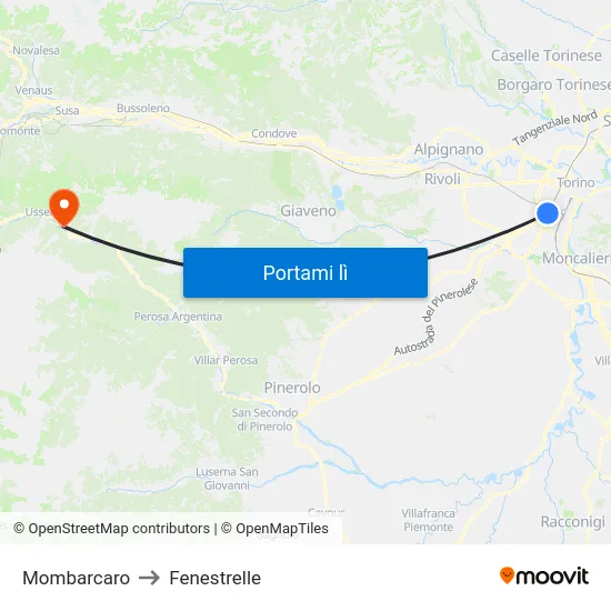 Mombarcaro to Fenestrelle map