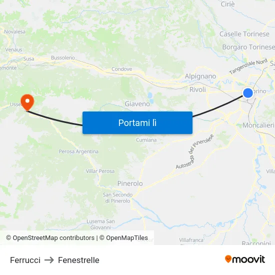 Ferrucci to Fenestrelle map