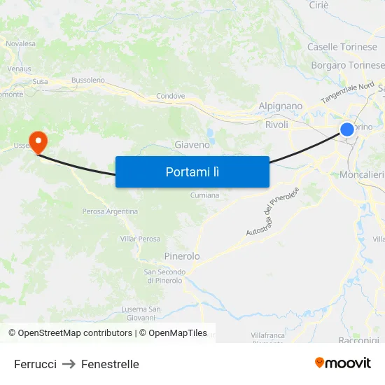 Ferrucci to Fenestrelle map