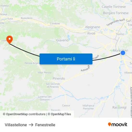 Villastellone to Fenestrelle map