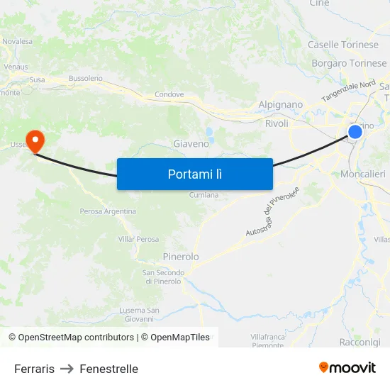 Ferraris to Fenestrelle map