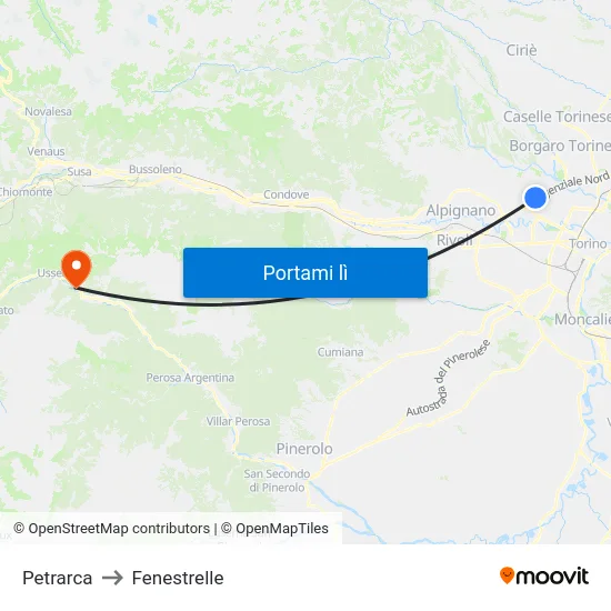 Petrarca to Fenestrelle map
