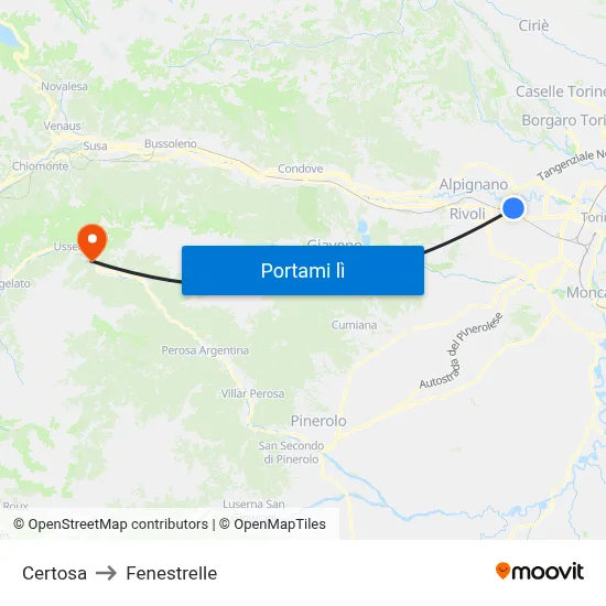 Certosa to Fenestrelle map