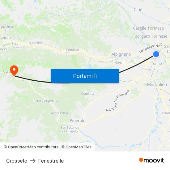 Grosseto to Fenestrelle map