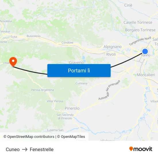 Cuneo to Fenestrelle map