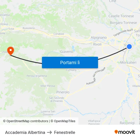 Accademia Albertina to Fenestrelle map