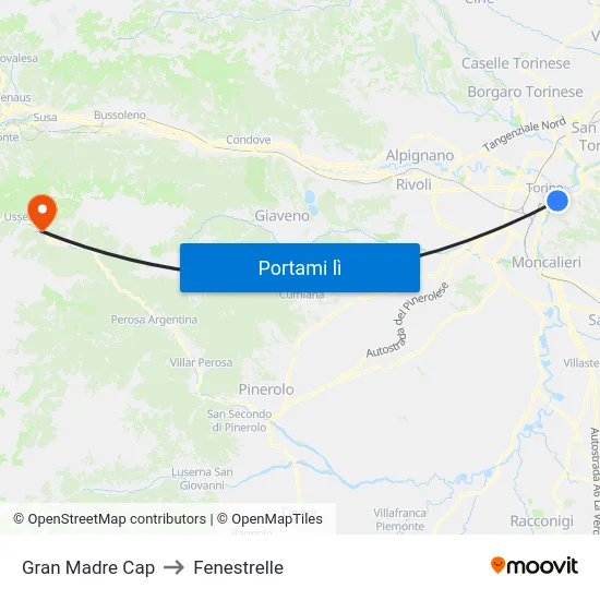 Gran Madre Cap to Fenestrelle map