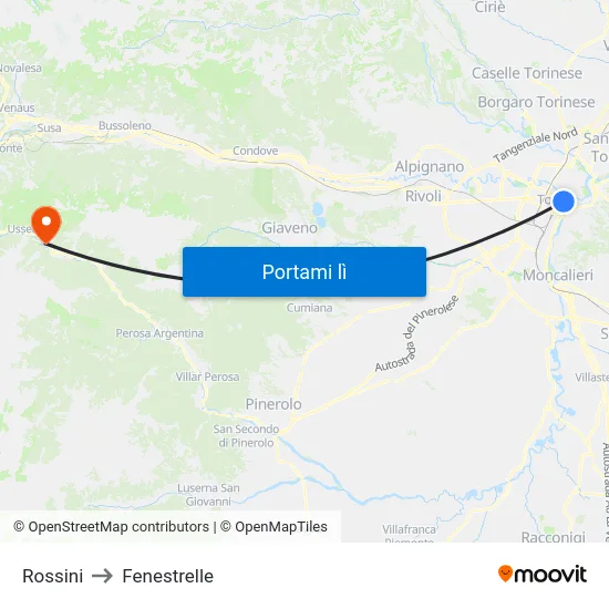 Rossini to Fenestrelle map