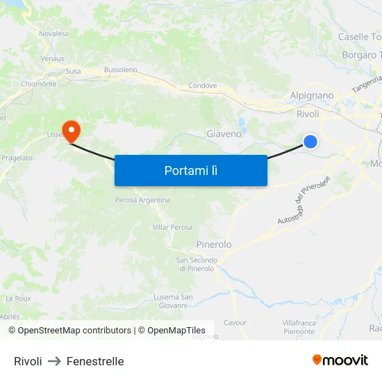 Rivoli to Fenestrelle map