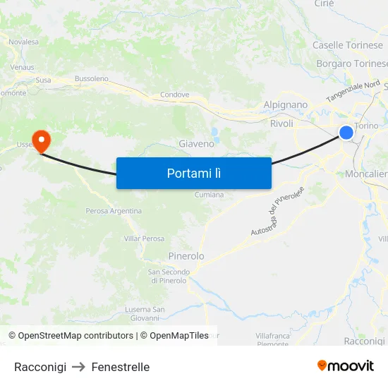 Racconigi to Fenestrelle map