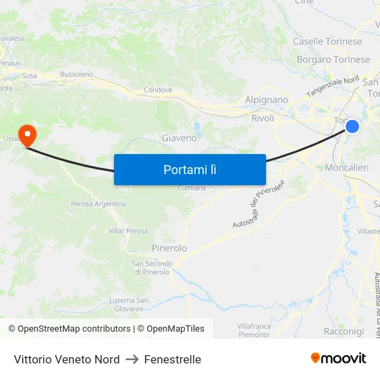 Vittorio Veneto Nord to Fenestrelle map