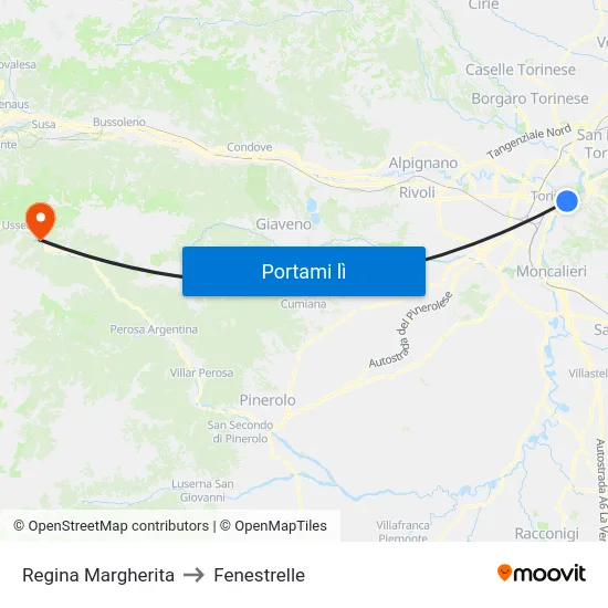 Regina Margherita to Fenestrelle map