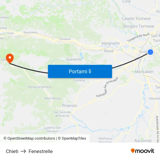 Chieti to Fenestrelle map