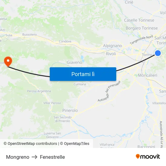 Mongreno to Fenestrelle map