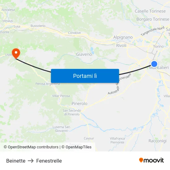 Beinette to Fenestrelle map