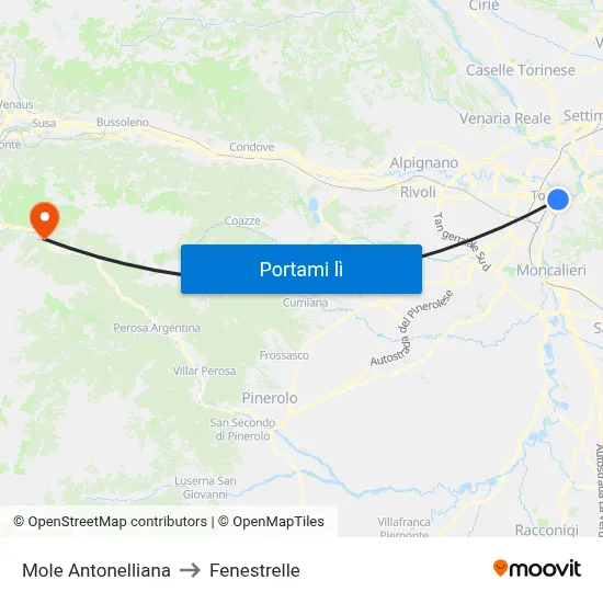 Mole Antonelliana to Fenestrelle map