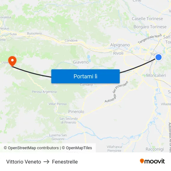 Vittorio Veneto to Fenestrelle map