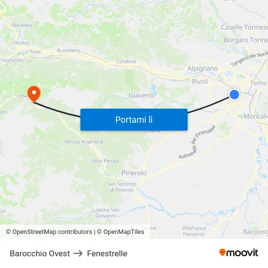 Barocchio Ovest to Fenestrelle map