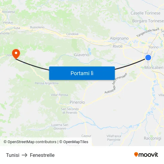 Tunisi to Fenestrelle map