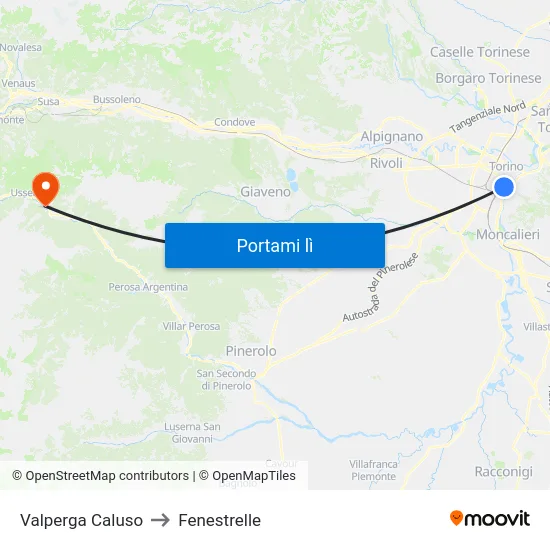 Valperga Caluso to Fenestrelle map